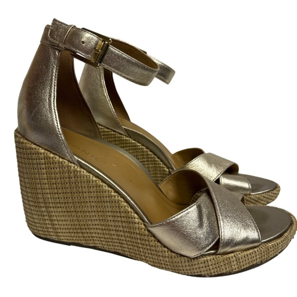 Vionic Marina Women's Wedge Sandal Gold Espadrille Ankle Strap Platform Size 11